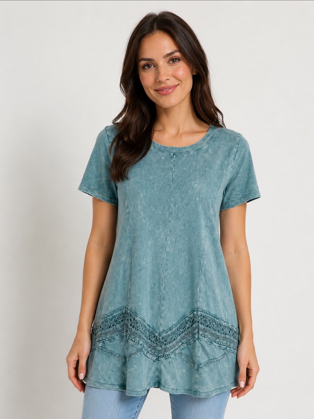 Altar’d State Green Flare Faded 100% Cotton Top w Cutout Detail Size S